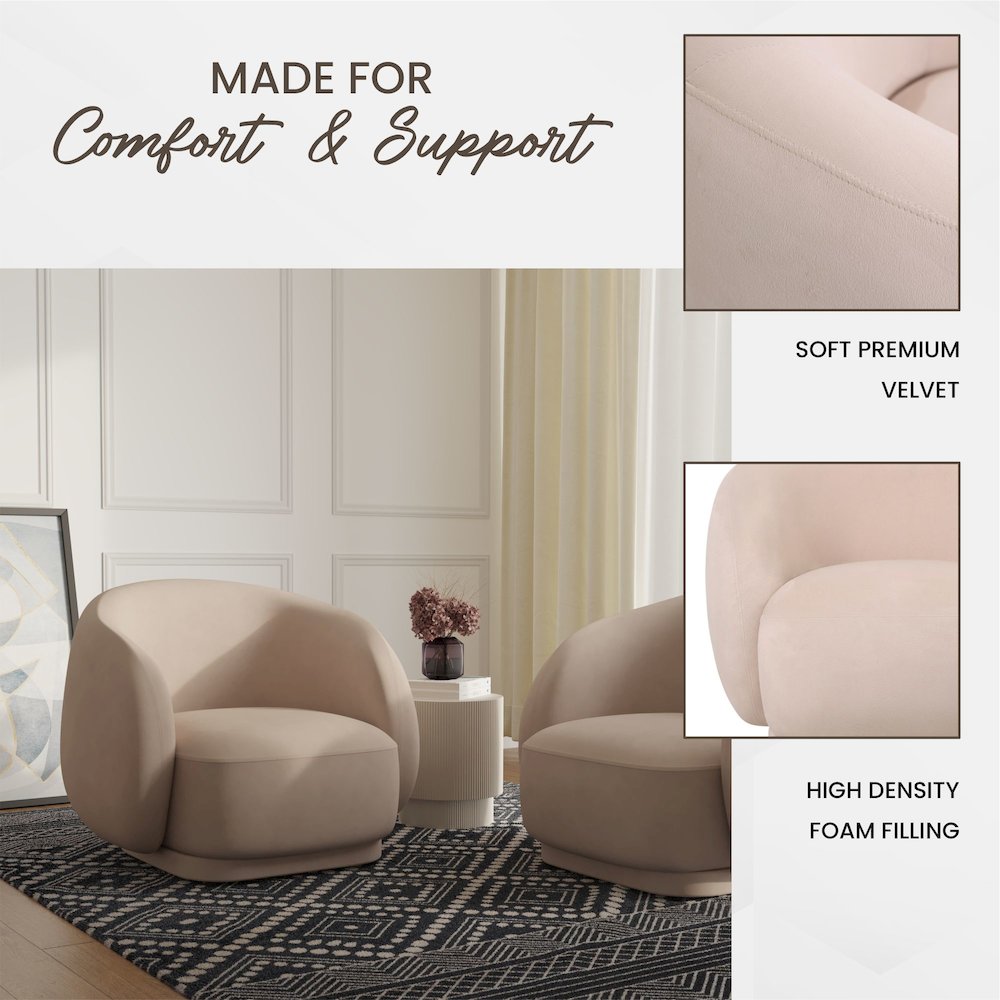 Faze Collection Modern Single Seater Sofa in Beige Velvet. Picture 2