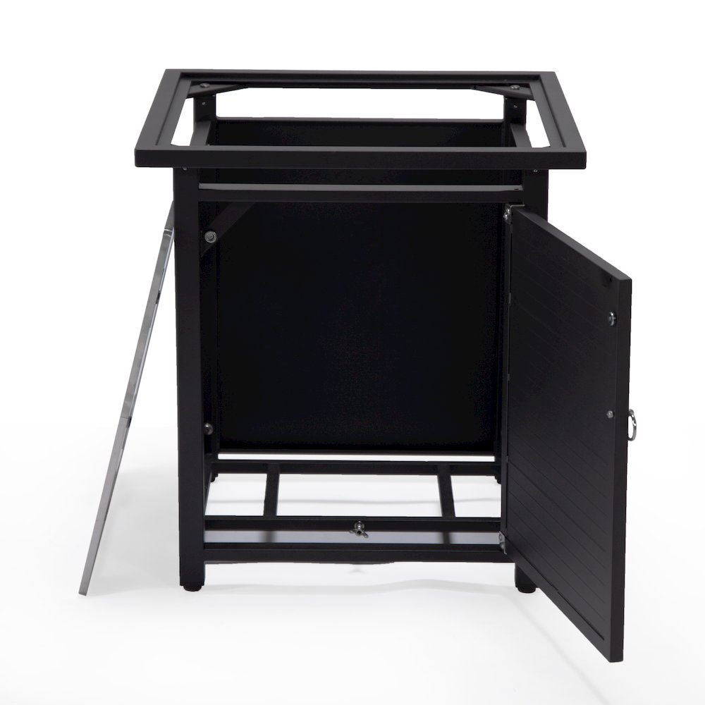 Walbrooke Patio Square Fire Pit and Tank Holder with Slats Design in Black. Picture 16
