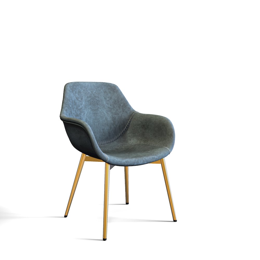 Markley Modern Leather Dining Arm Chair With Gold Metal Legs Set of 4. Picture 25