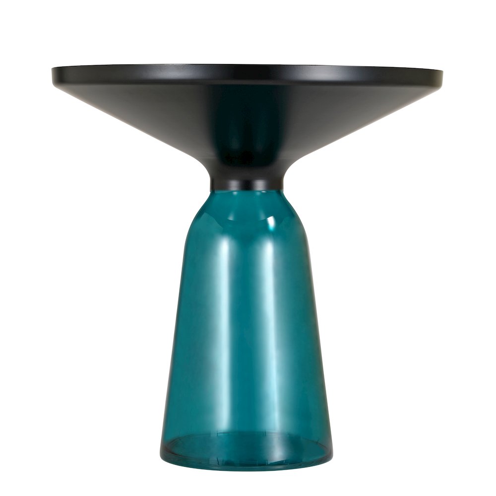 Tully Collection Glass side Table Blue glass, Black Rim with Black Glass top. Picture 14