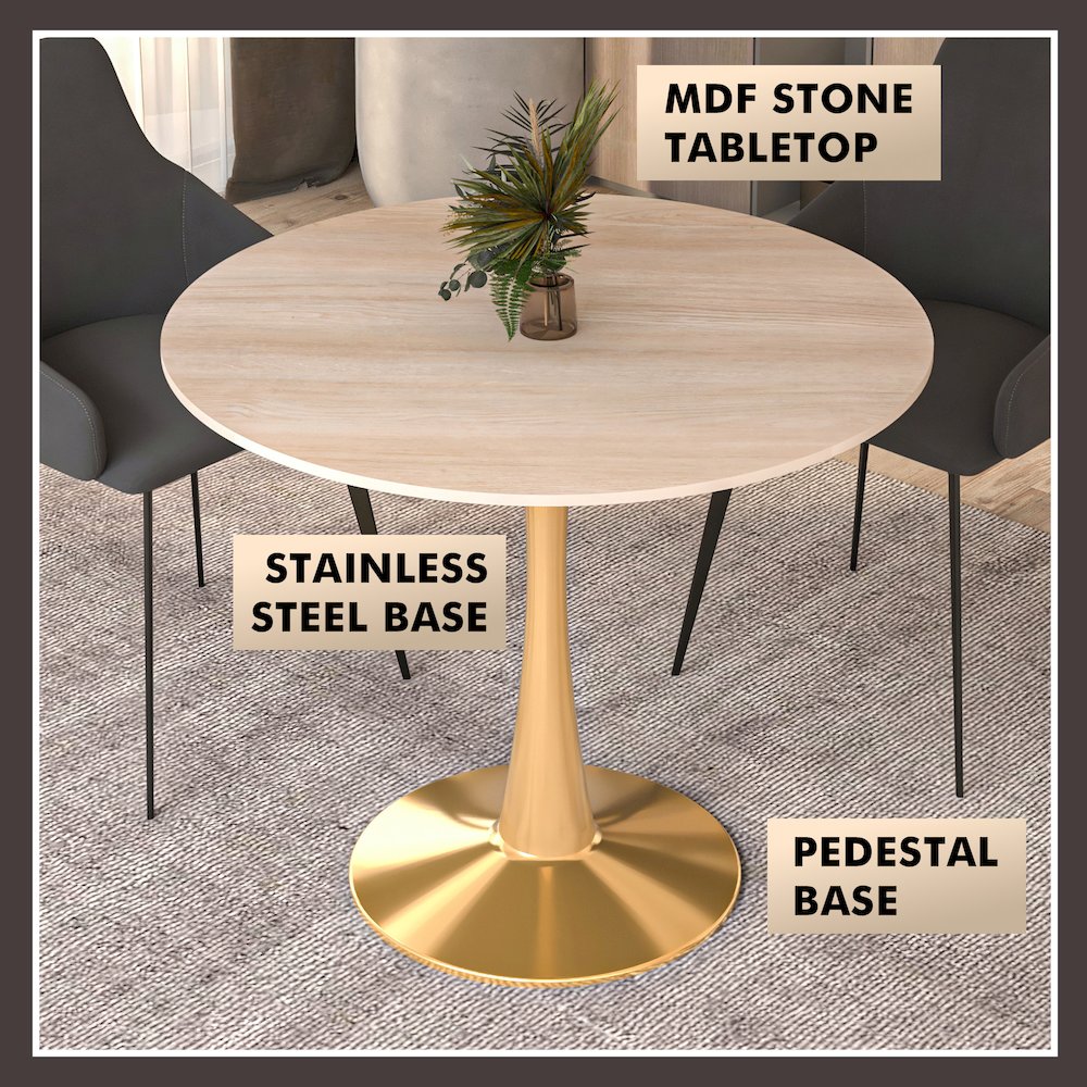 Bristol 31" round dining table Gold base with marbled MDF top. Picture 18