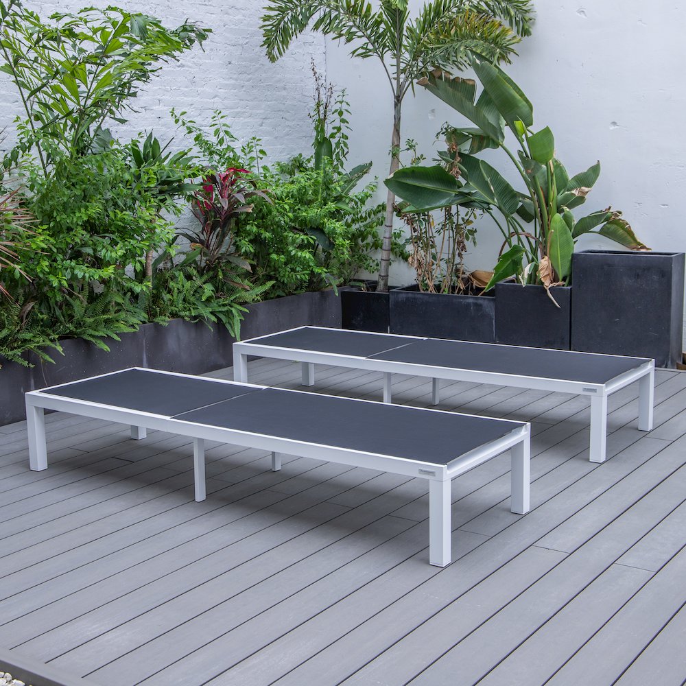 Marlin Patio Chaise Lounge Chair With White Aluminum Frame, Set of 2 in Black. Picture 6