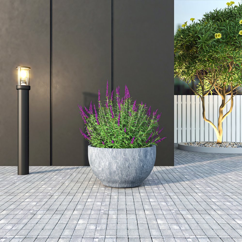Grove Series Hemisphere Poly Clay Planter in Aged Concrete 14.9 Dia, 7.8 High. Picture 7
