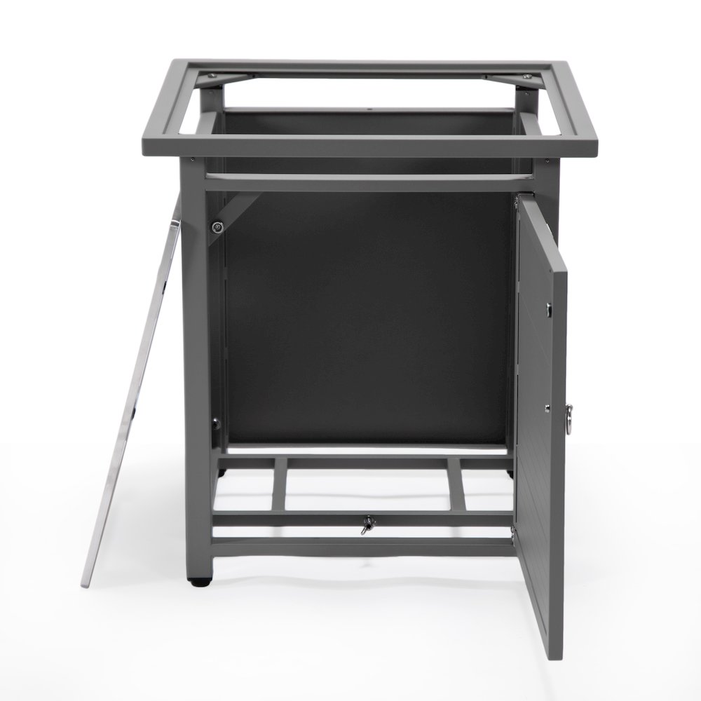 Walbrooke Patio Square Fire Pit and Tank Holder with Slats Design in Grey. Picture 15