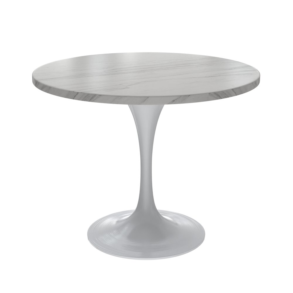 Verve Collection 36 Round Dining Table, White Base with Sintered Stone White Top. Picture 4
