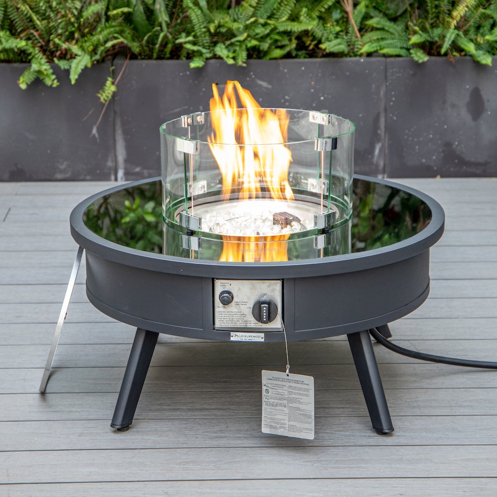 Walbrooke Outdoor Patio Aluminum Round Fire Pit Side Table. Picture 14