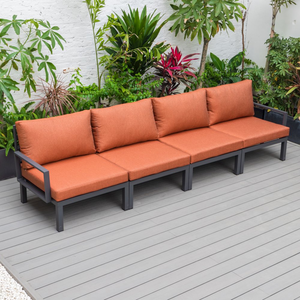 Hamilton Aluminum Patio 4-Seater Sofa With Cushions in Orange. Picture 9