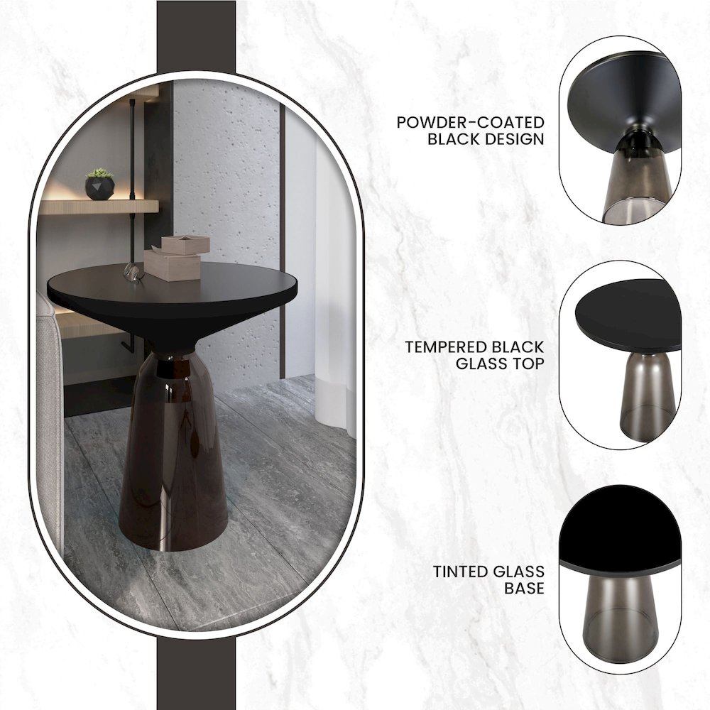 Tully Collection Glass side Table Grey glass, Black Rim with Black Glass top. Picture 1