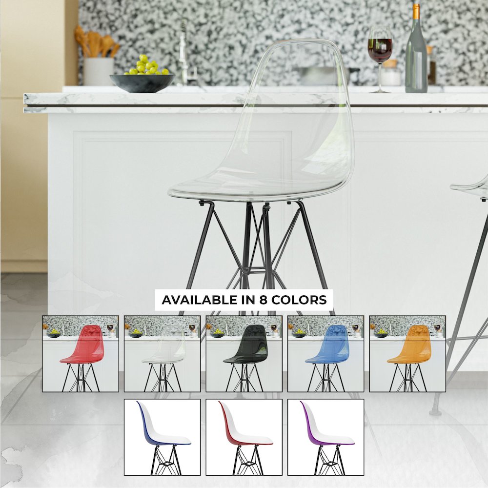 Modern Acrylic Bar stool Cresco Collection Black Base with Clear seat. Picture 13