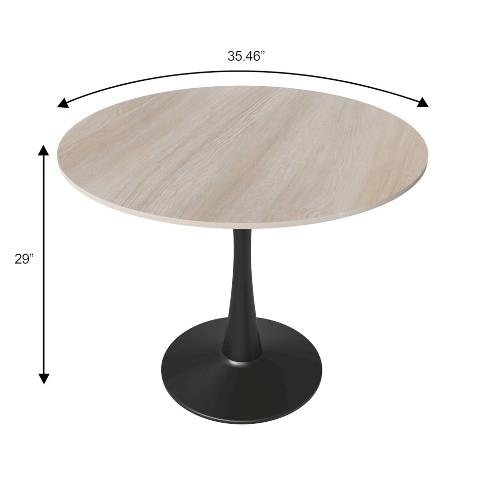 Bristol 35" Round Dining Table Black Base with Sintered Stone Natural Wood Top. Picture 11