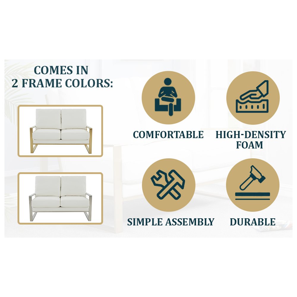 Jefferson - Leather Loveseat - Gold Frame - White. Picture 10