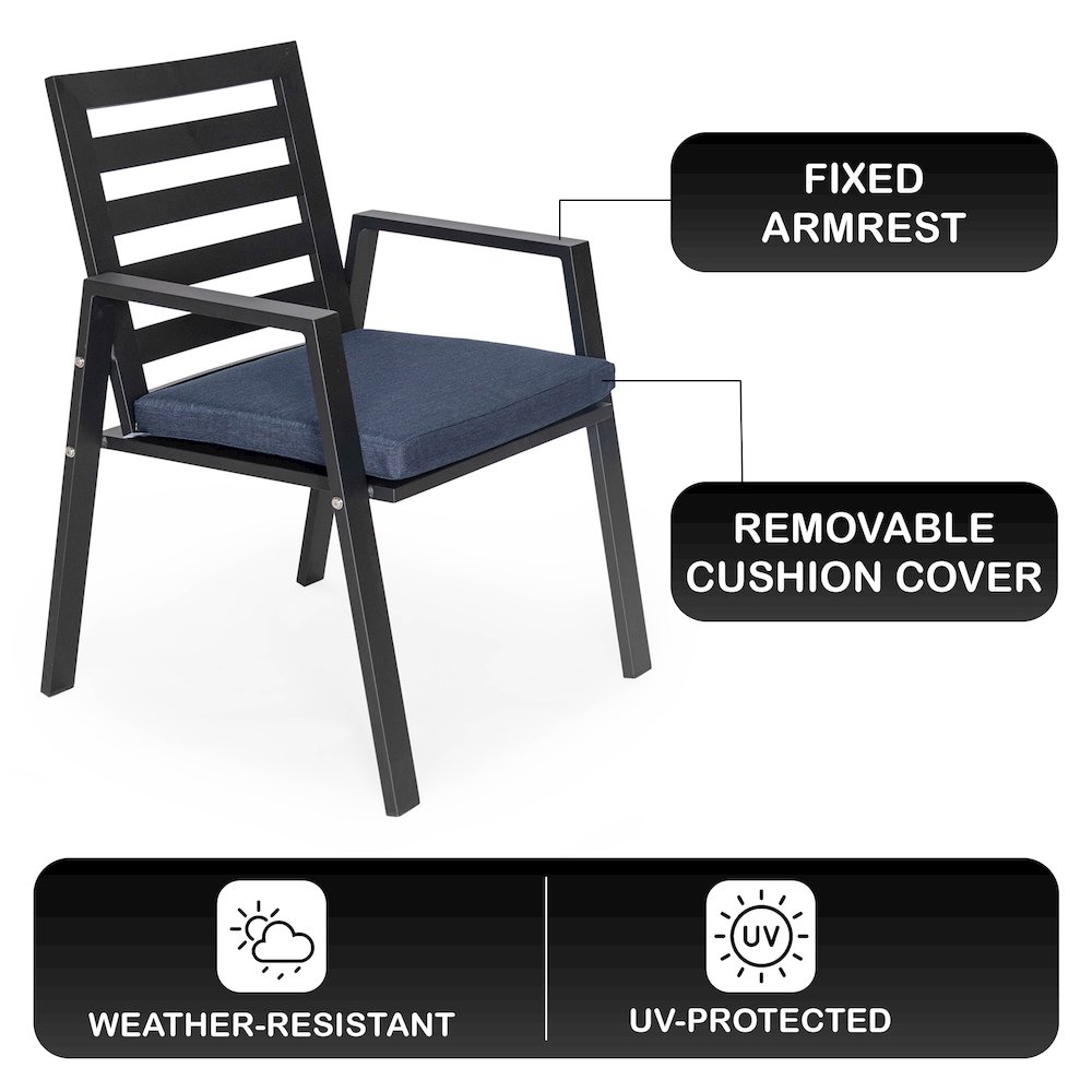 Chelsea Modern Patio Dining Armchair in Aluminum with Removable Cushions. Picture 1