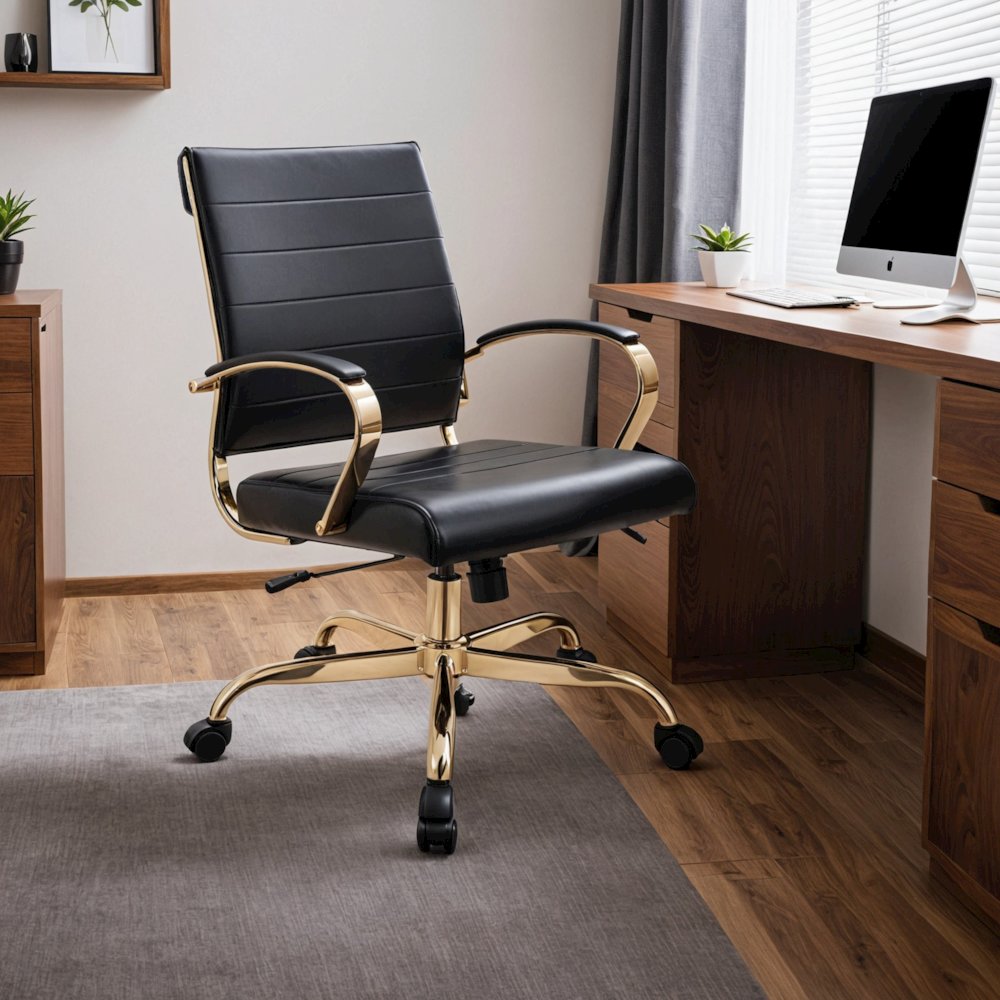 Benmar Home Leather Office Chair With Gold Frame. Picture 14