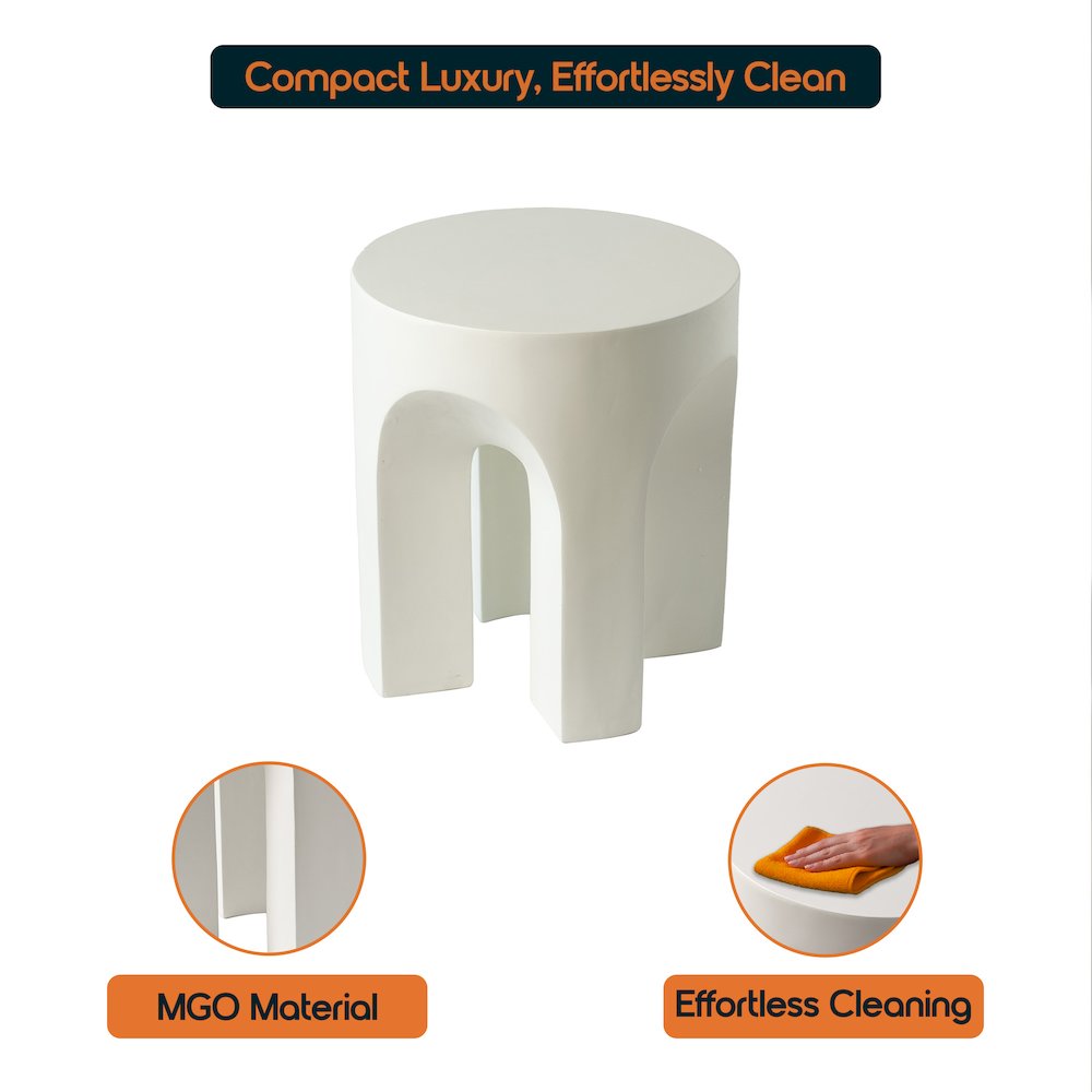 Crus Collection Fiberglass Outdoor Side Table in White. Picture 8