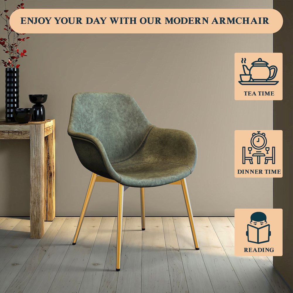 Markley Modern Leather Dining Arm Chair With Gold Metal Legs Set of 2. Picture 4
