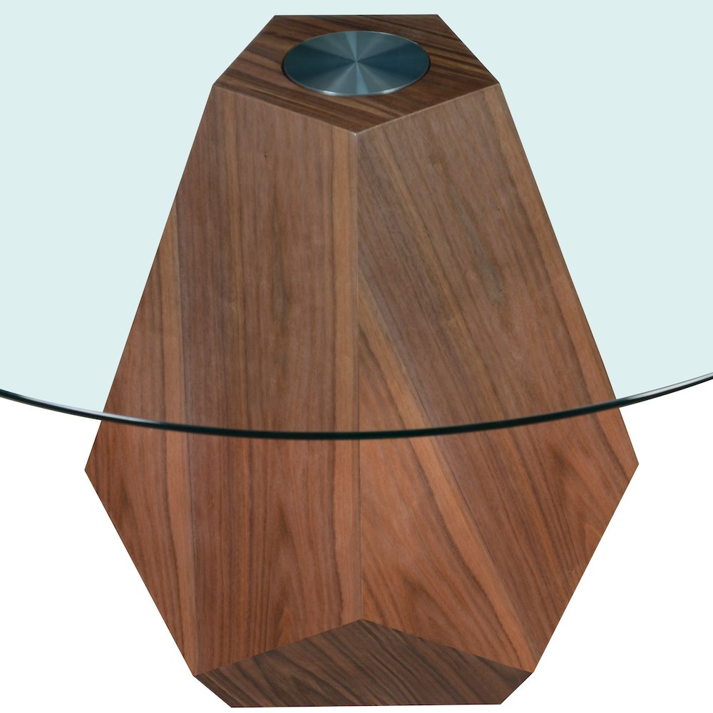 Nebo Modern Dining Table in Walnut Base with Clear Glass Top. Picture 11