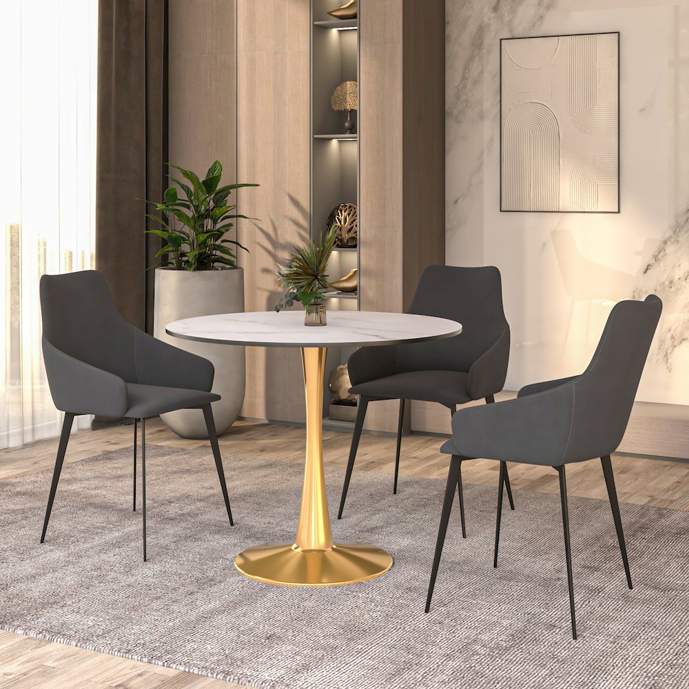 Bristol 35" round dining table Gold Base With White Top. Picture 6
