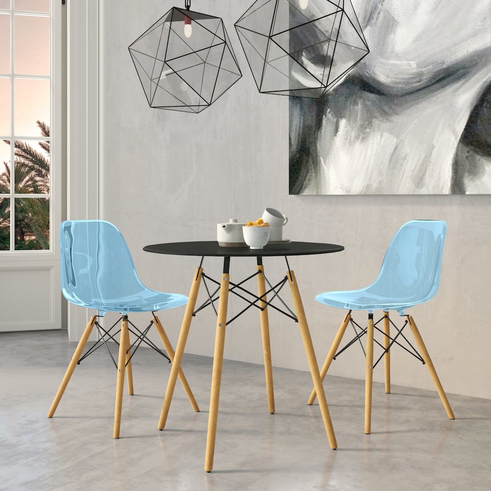 Dover 3-Piece Dining Set with Round Black MDF Top Bistro Table in Blue. Picture 2