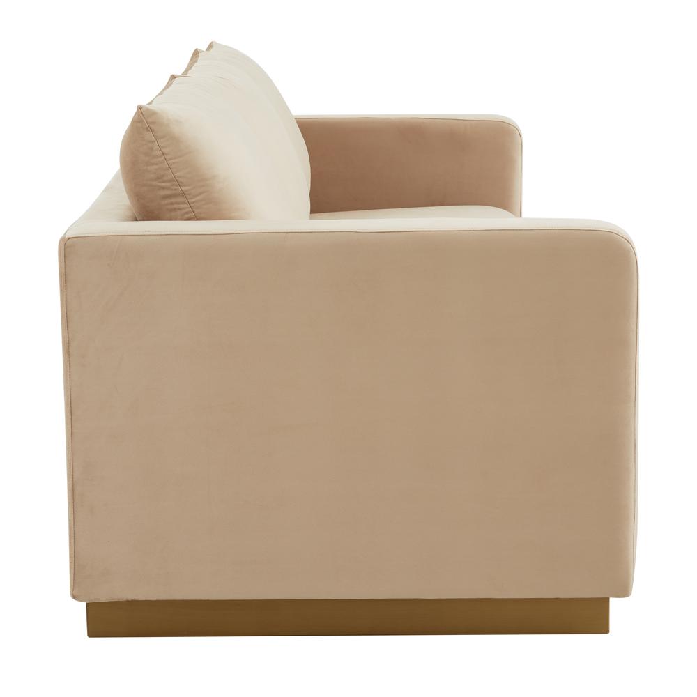 Nervo Modern Mid-Century Upholstered Velvet Sofa with Gold Frame. Picture 6