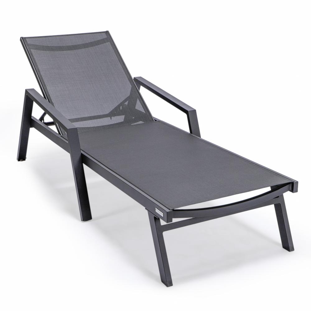 Marlin Patio Chaise Lounge Chair With Armrests in Black Aluminum Frame. Picture 1