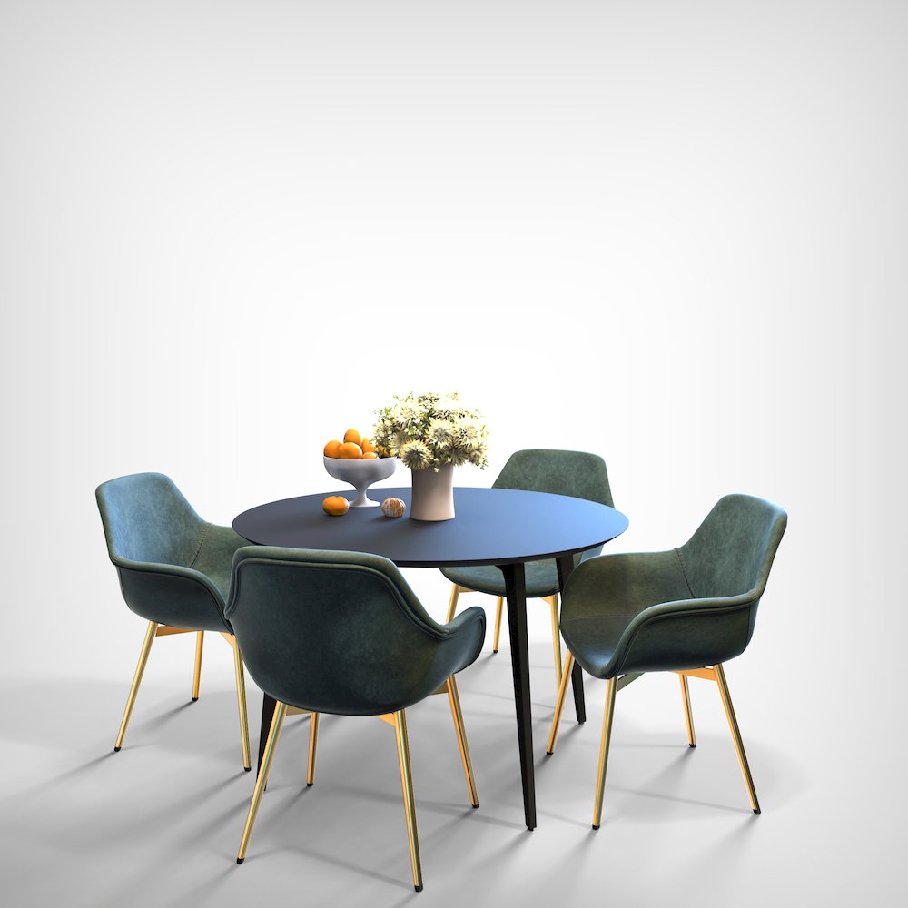 Markley Modern Leather Dining Arm Chair With Gold Metal Legs. Picture 17