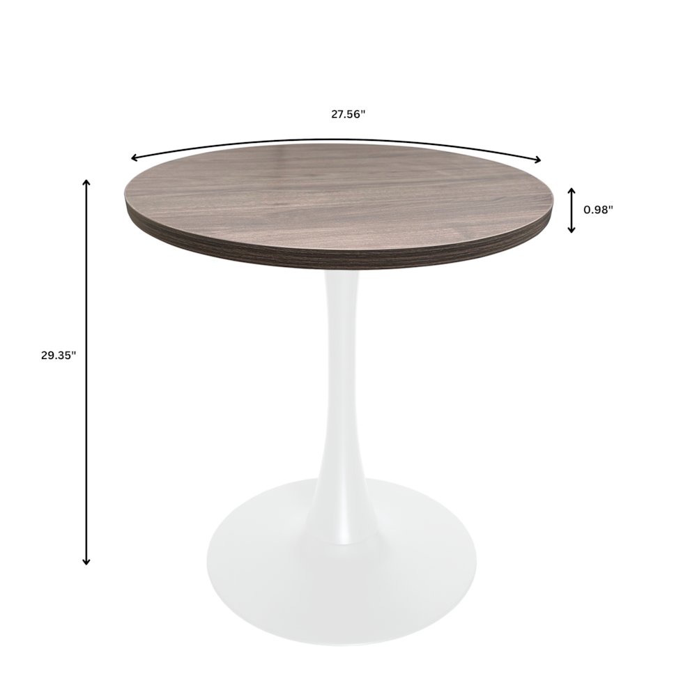 Bristol Dining table, White Base with 27" Round Dark Walnut MDF top. Picture 2