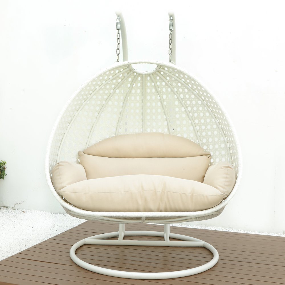 White Wicker Hanging 2 person Egg Swing Chair. Picture 3