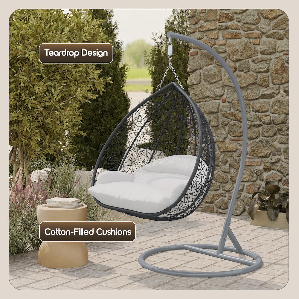 Recluse Collection Modern Outdoor Swing Chair Grey Frame with ES57 White Cushion. Picture 7