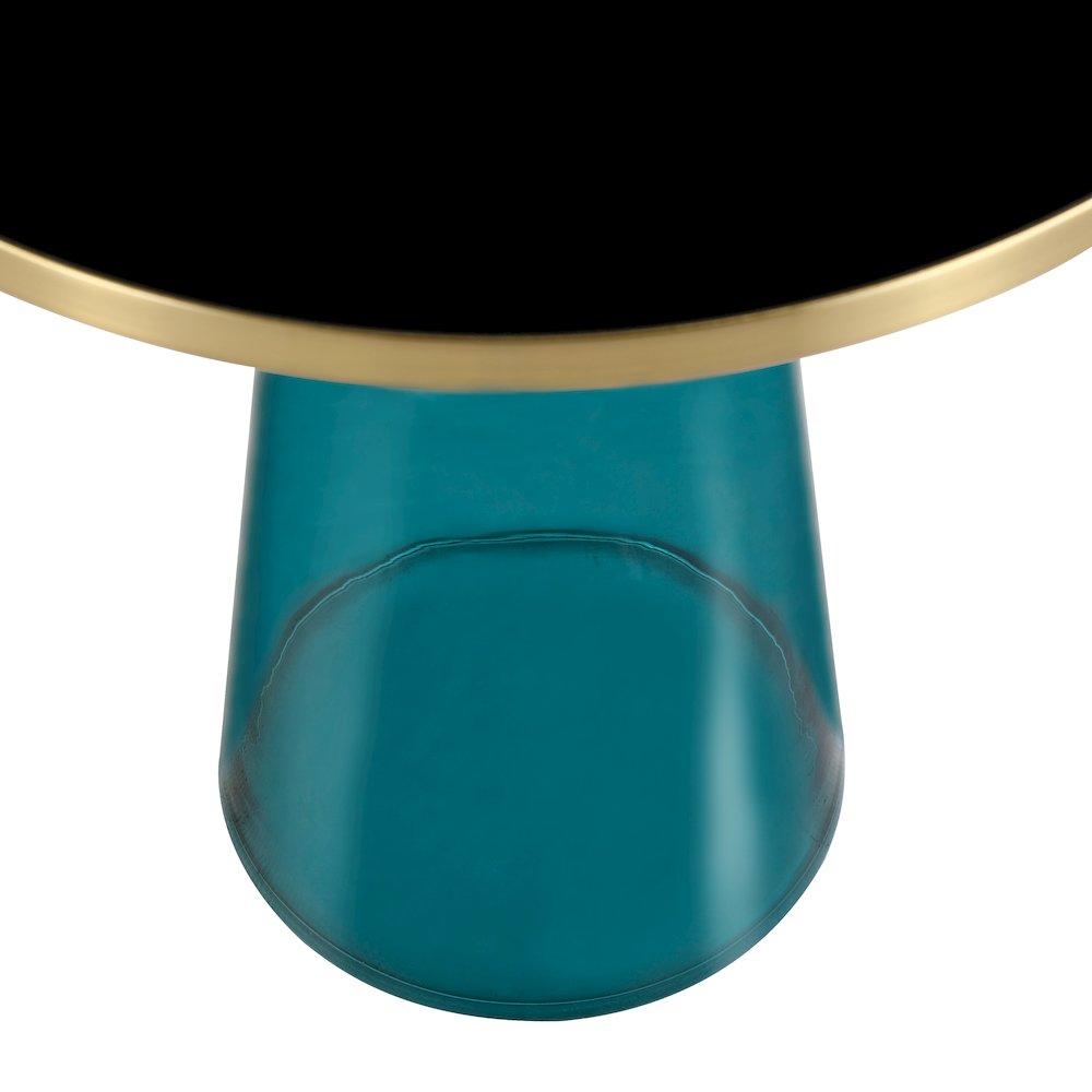 Tully Collection Glass side Table Blue glass, Gold Rim with Black Glass top. Picture 15