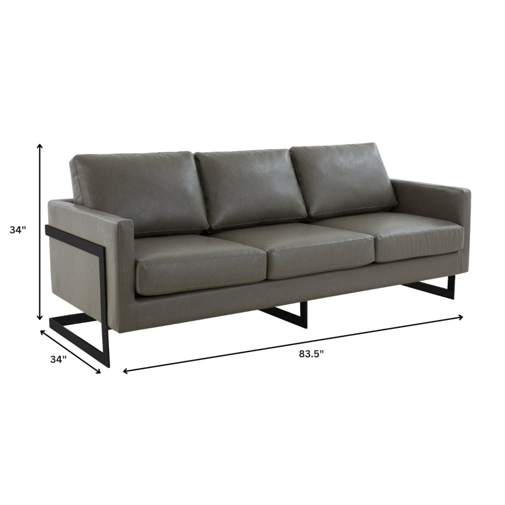 Lincoln Grey Leather Sofa With Black Frame. Picture 1