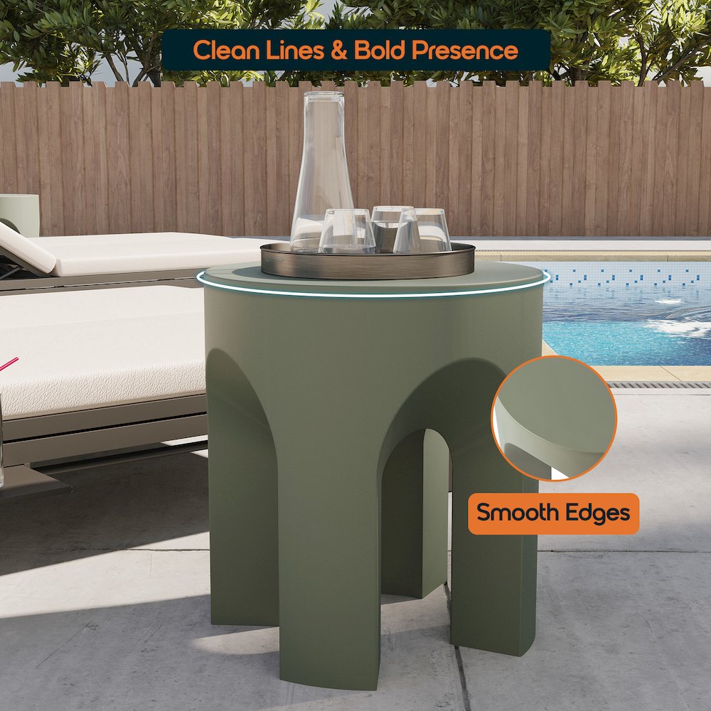 Crus Collection Fiberglass Outdoor Side Table in Grey. Picture 7