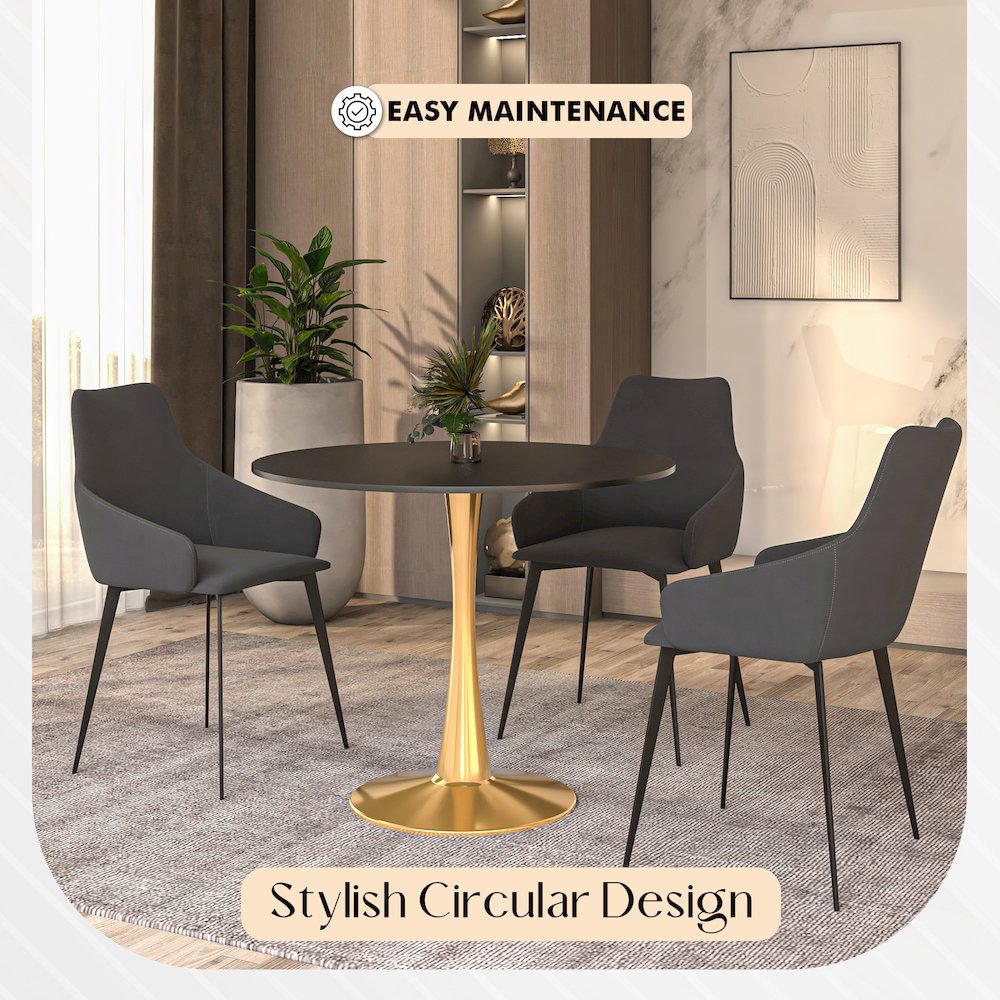 Bristol 35" round dining table Gold Base With Black Top. Picture 10