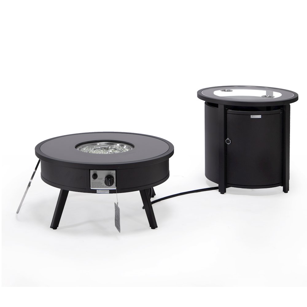 Walbrooke Patio Round Fire Pit and Tank Holder in Black. Picture 3