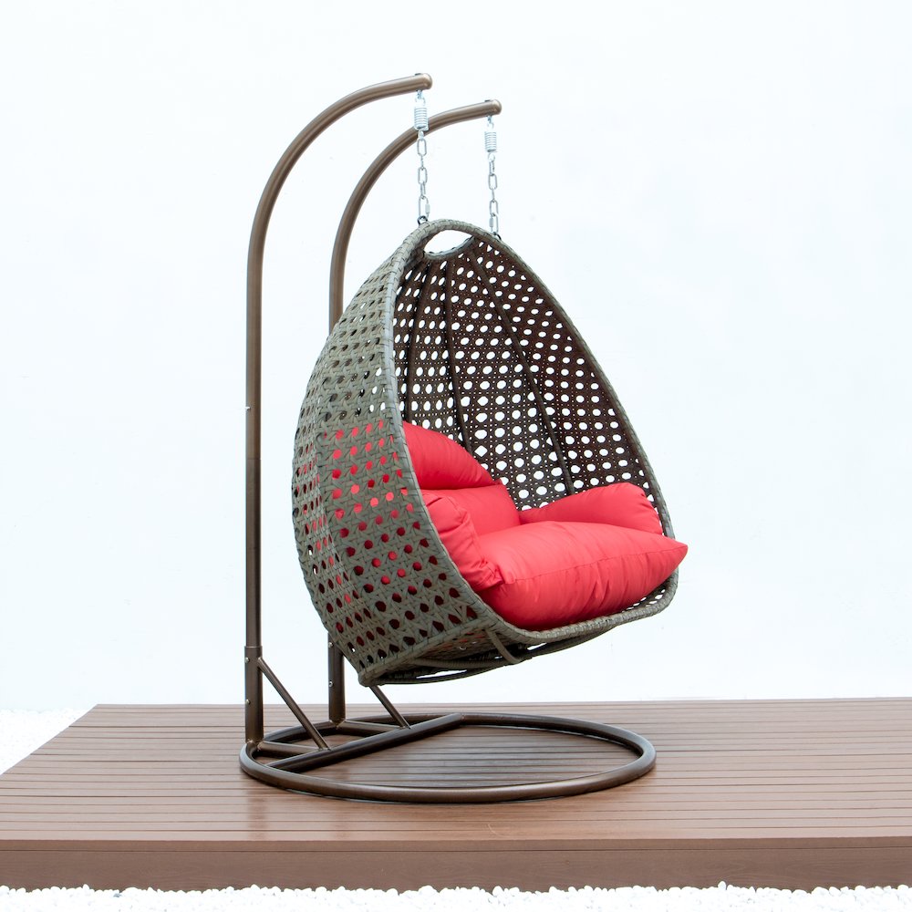 Beige Wicker Hanging 2 person Egg Swing Chair. Picture 8