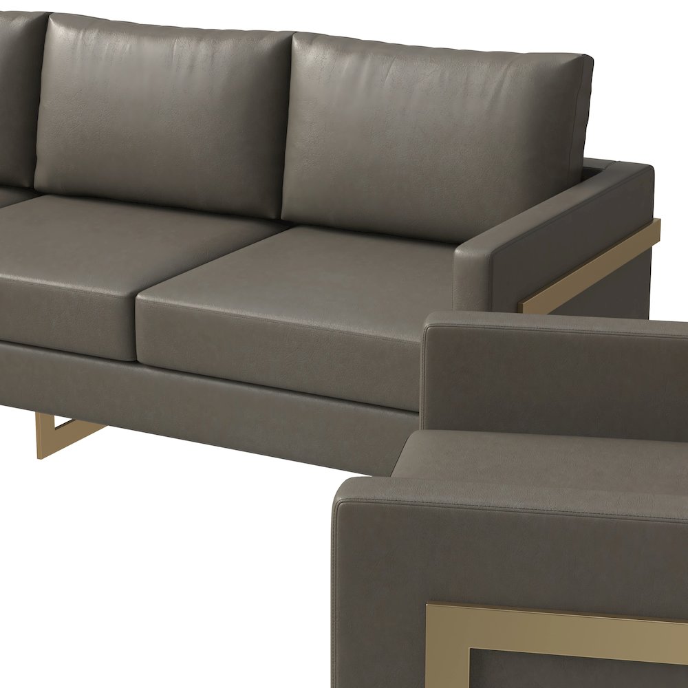 Lincoln 3-Piece Velvet Living Room Sofa Set With Gold Frame Grey. Picture 6