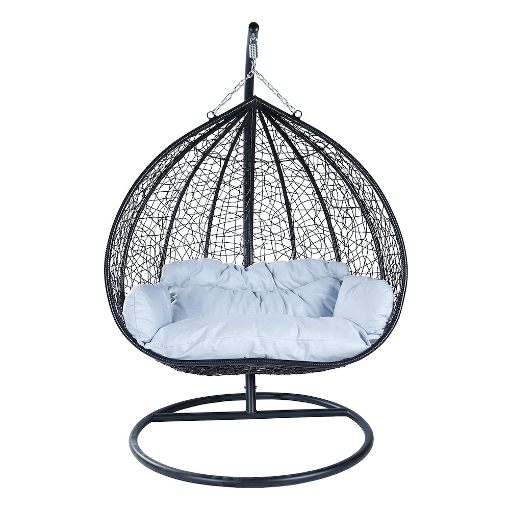 Modern Outdoor Swing Chair Black Frame with Light Grey Cushions. Picture 2