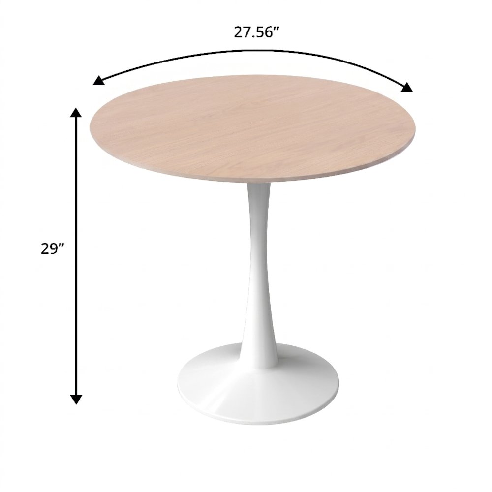 Bristol 27" Round Dining Table White Base with Sintered Stone Natural Wood Top. Picture 9