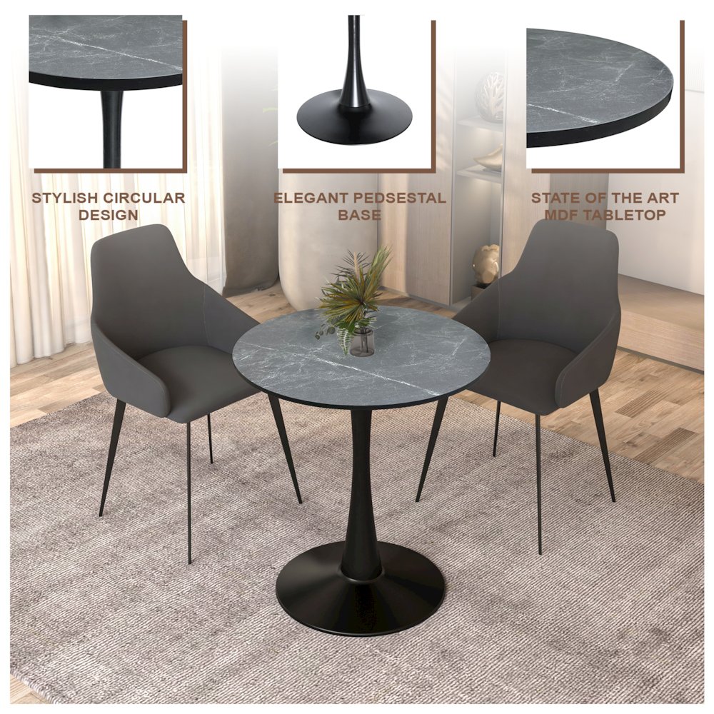 Bristol Dining table, Black Base with 27 Round Marbleized Black MDF top. Picture 7