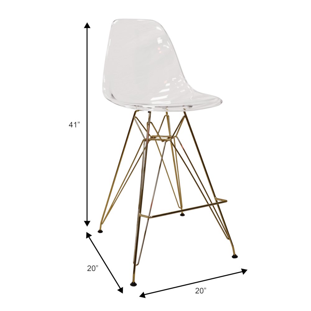 Cresco Modern Acrylic Barstool with Gold Chrome Base and Footrest. Picture 12