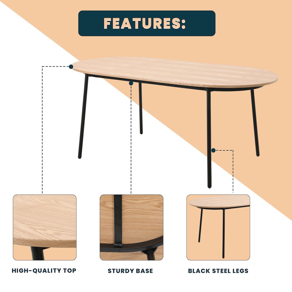 Tule Modern 83" Oval Dining Table in Natural Wood. Picture 18