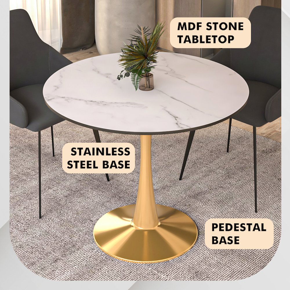 Bristol 35" round dining table Gold base with marbled MDF top. Picture 14