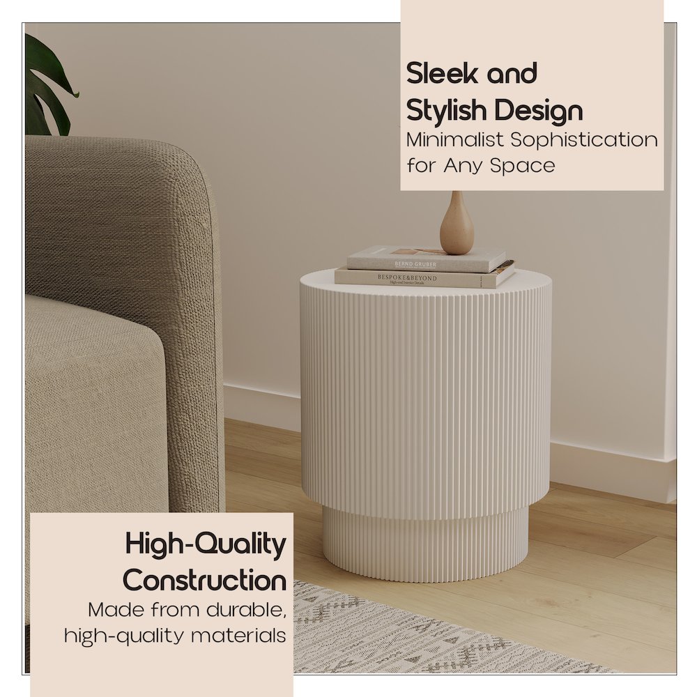 Eden Collection Fiberglass Outdoor Side Table in White. Picture 12