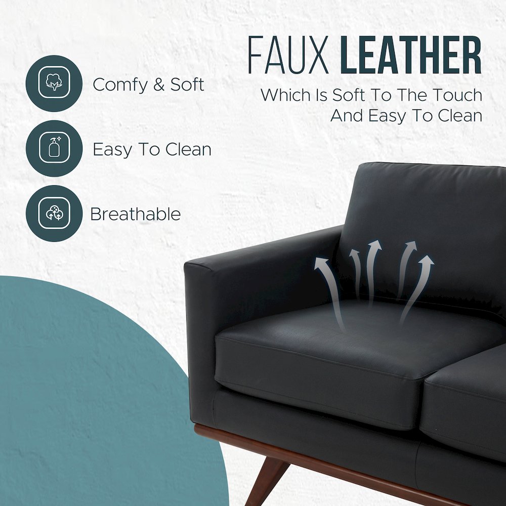 Chester Modern Leather Loveseat With Birch Wood Base. Picture 3