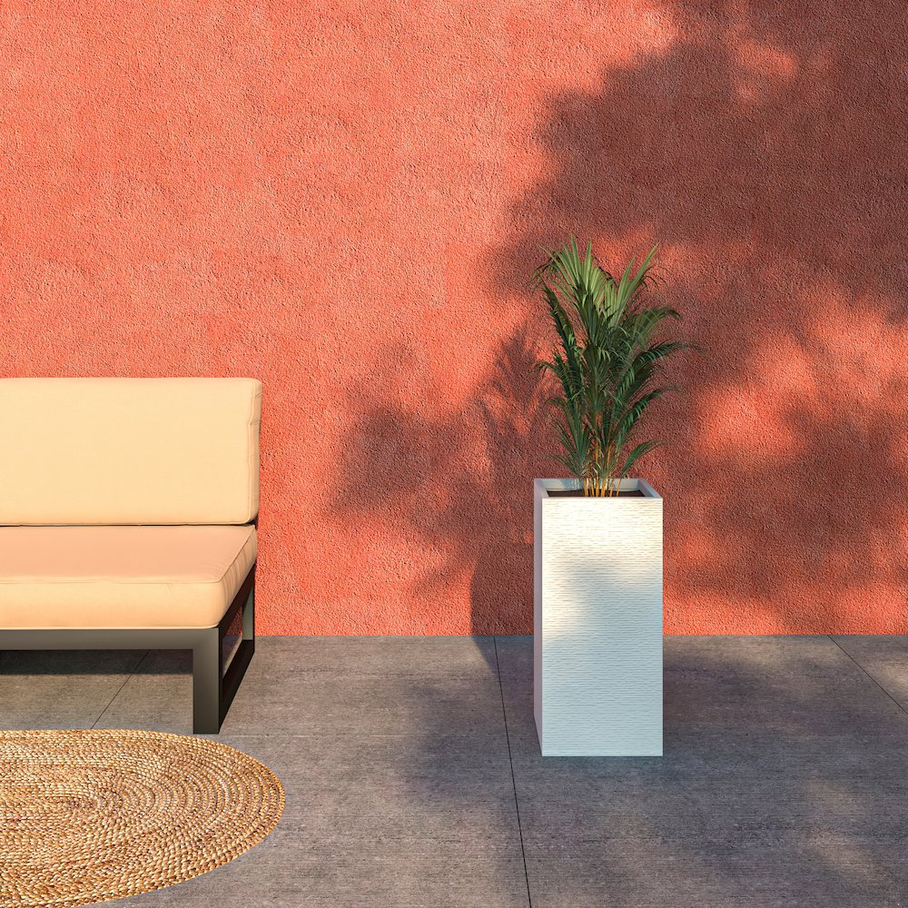 Basalt Series Poly Stone Planter 11" Square 23.6" High in White. Picture 9