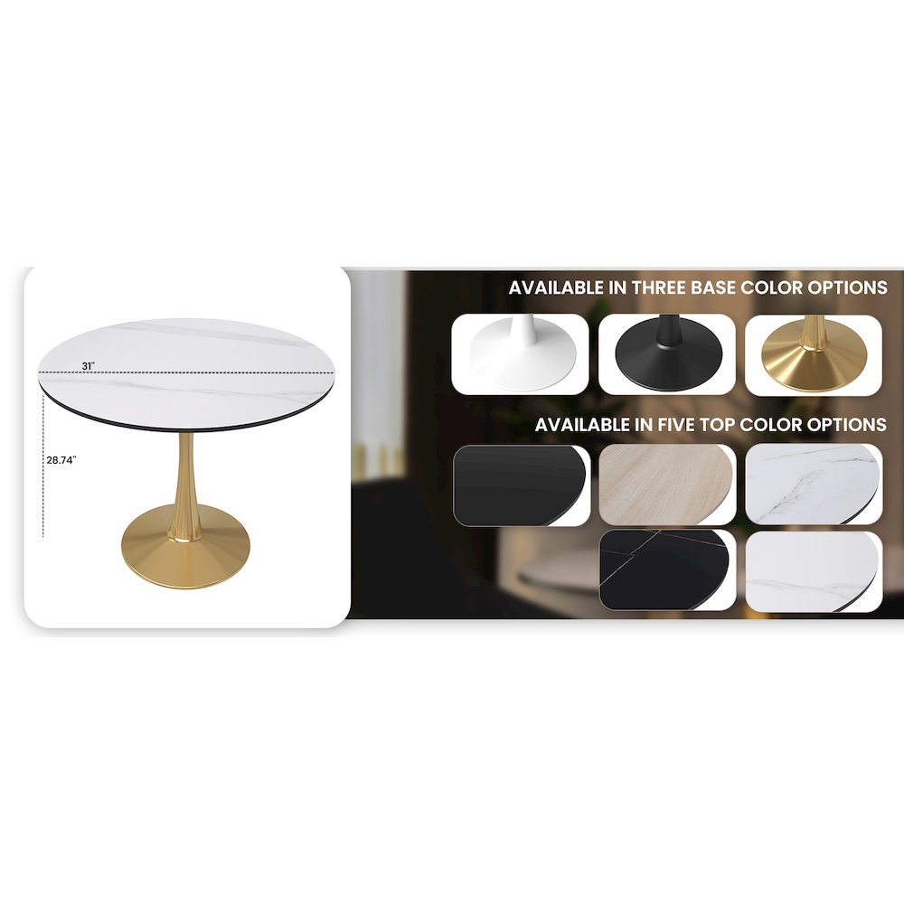 Bristol 31" round dining table Gold base with White Sintered stone Top. Picture 9