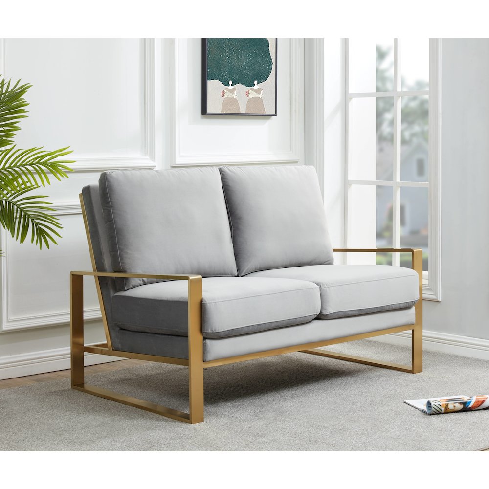 Jefferson Contemporary Modern Velvet Loveseat With Gold Frame. Picture 2