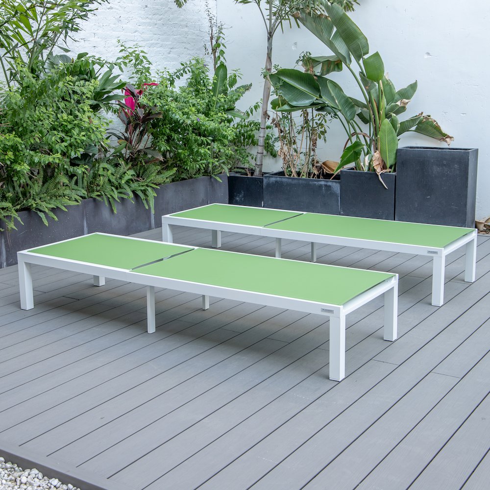 Marlin Patio Chaise Lounge Chair With White Aluminum Frame, Set of 2 in Green. Picture 4