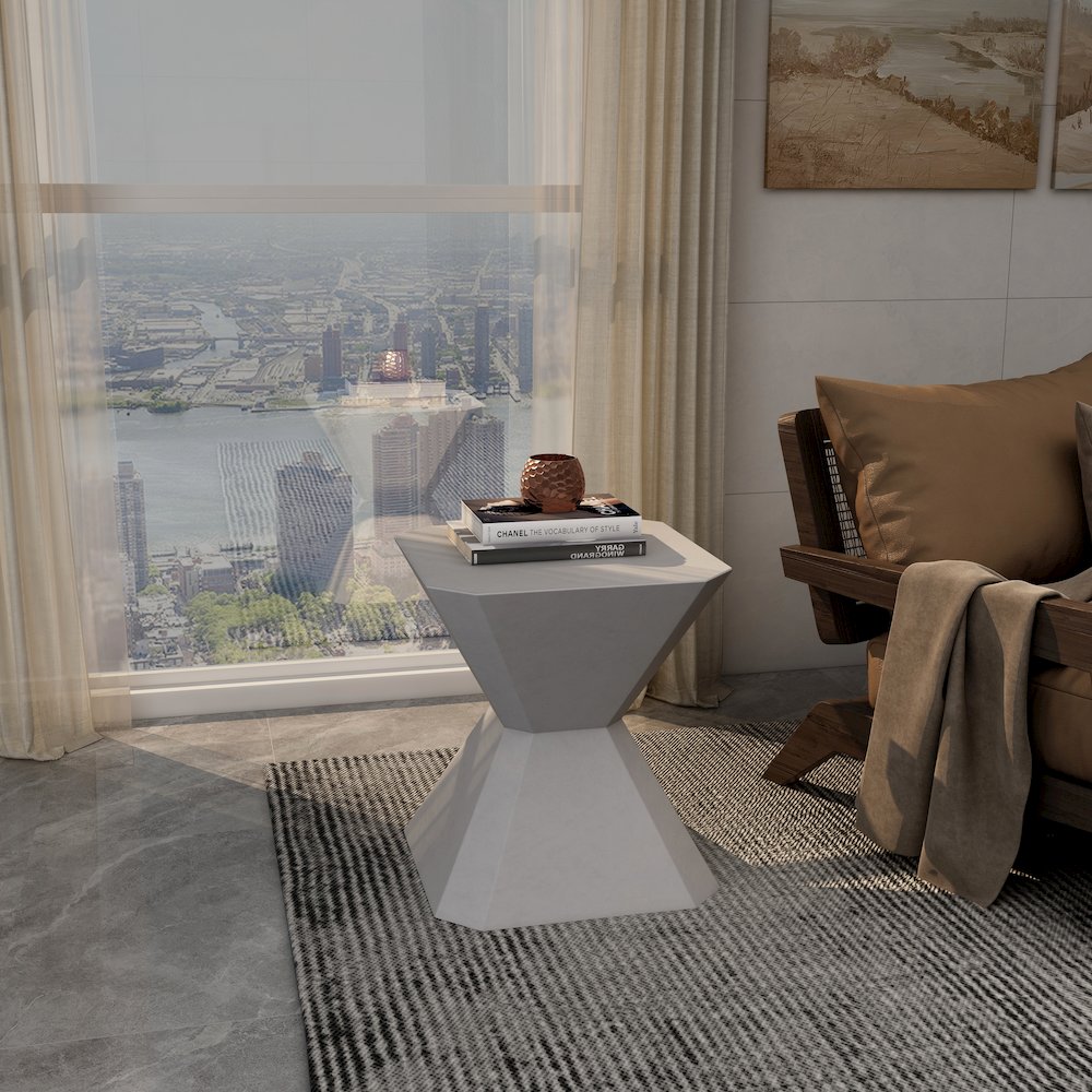 Azure Collection Fiberglass Outdoor Side Table in Grey. Picture 13