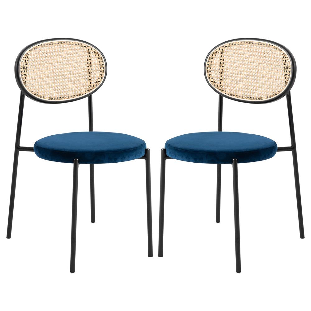 Euston Modern Wicker Dining Chair with Velvet Round Seat Set of 2. Picture 1