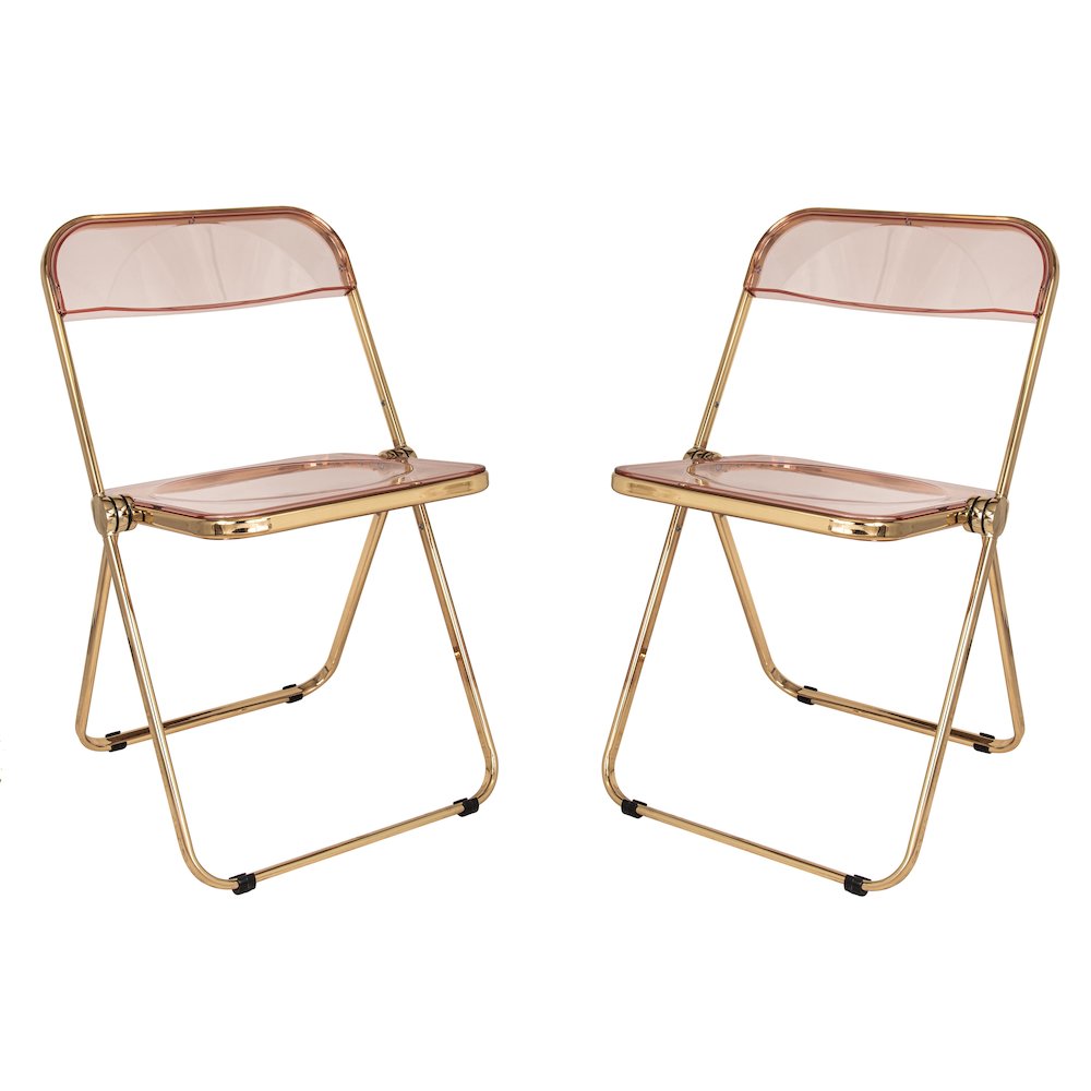 Lawrence Acrylic Folding Chair With Gold Metal Frame, Set of 2. Picture 7